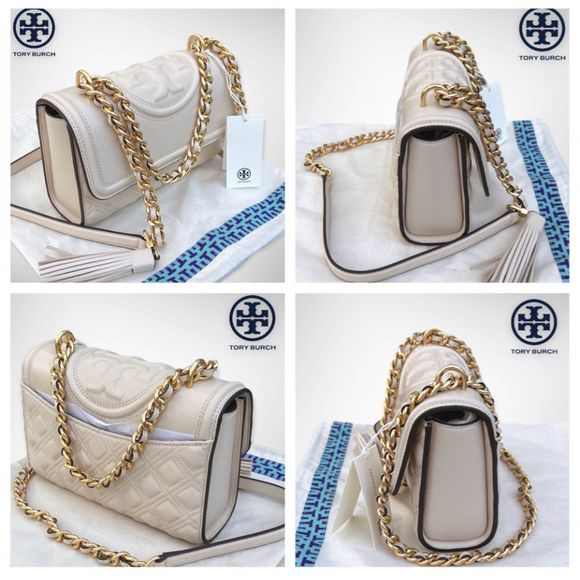 AUTH. NWT Tory Burch Fleming Convertible Shoulder Bag & Kira Pearl Drop Earrings - Picture 4 of 12